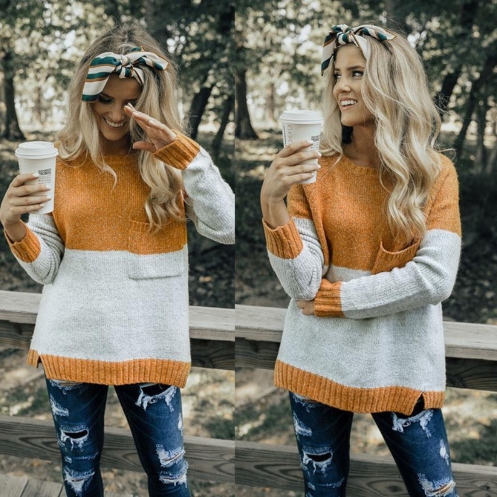 Brand New Mustard and White Sweater